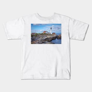 Portland Head Lighthouse Maine Rugged Landscape Kids T-Shirt